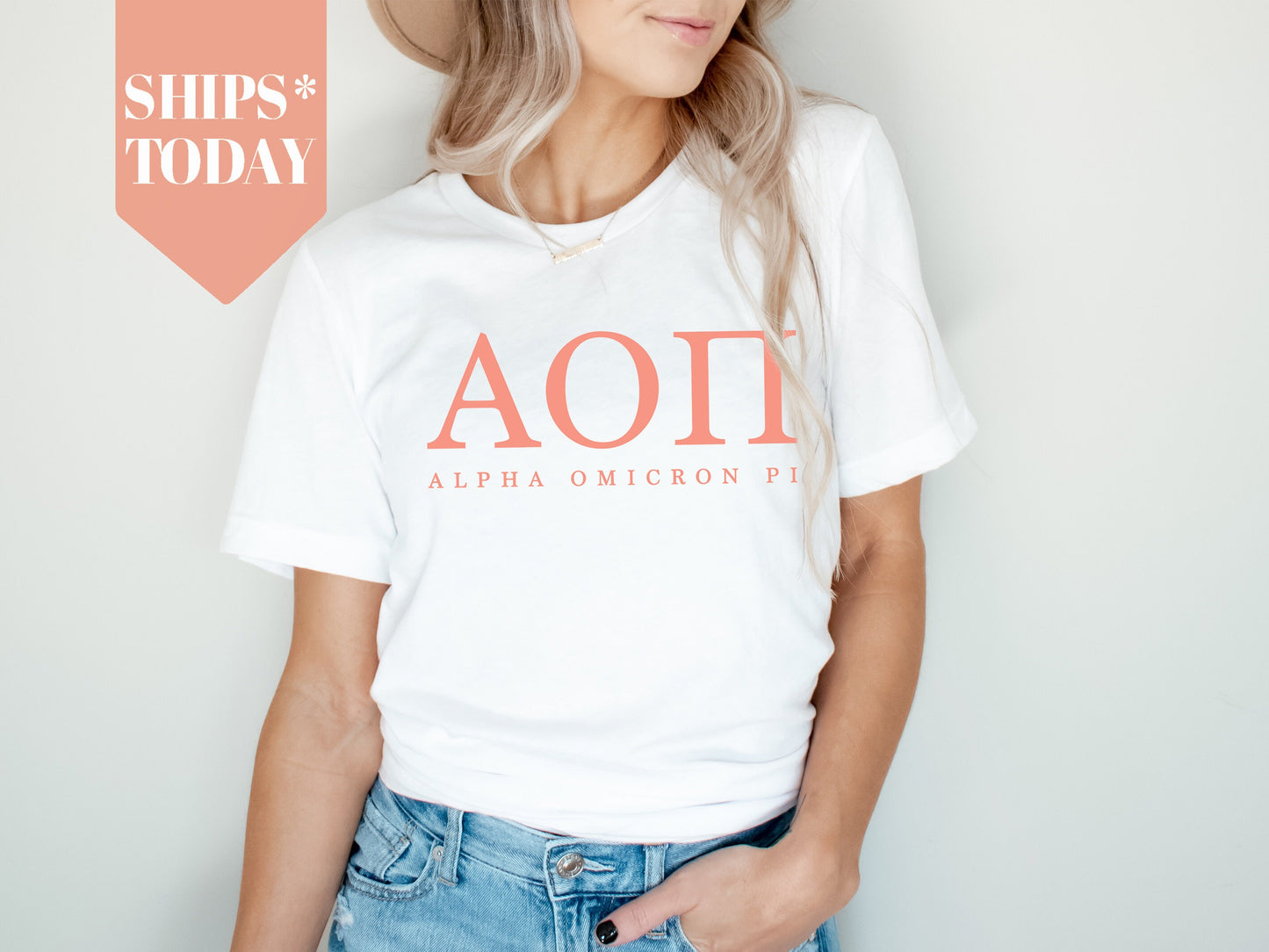 Alpha Omicron Pi Pink Personality Sorority T-shirt _ 652g