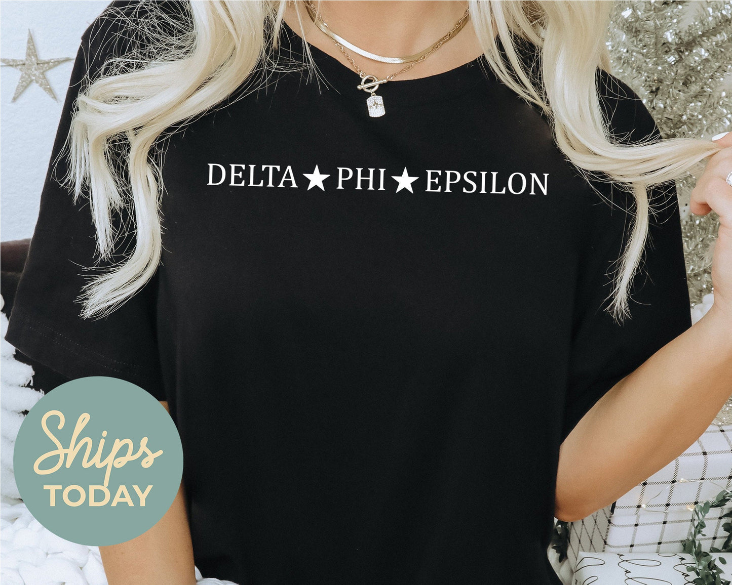 Delta Phi Epsilon White Star Sorority T-shirt _ 2198g