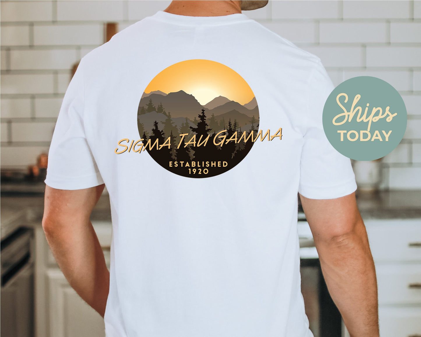 Sigma Tau Gamma Sunset and Pines Fraternity T-shirt _ 33341g