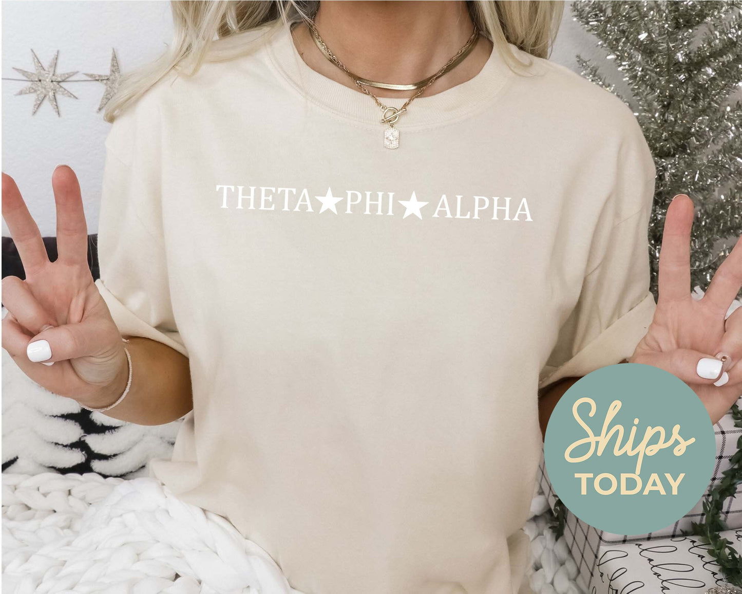Theta Phi Alpha White Star Sorority T-shirt _ 2210g