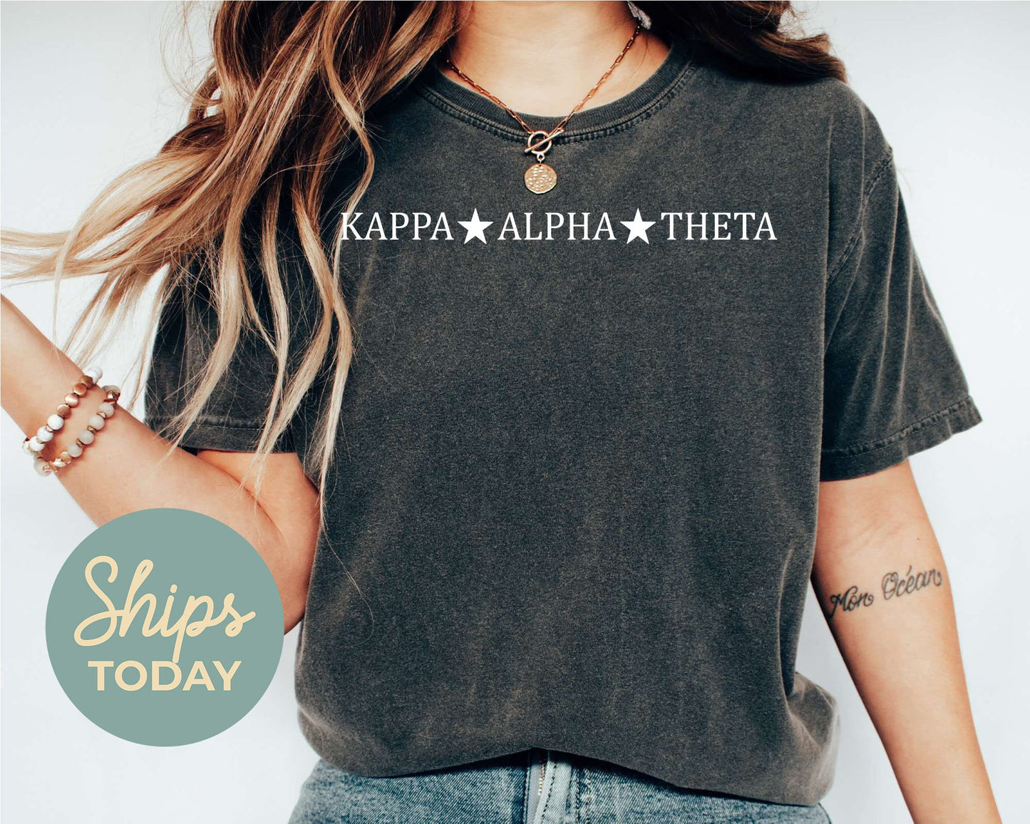 Kappa Alpha Theta White Star Sorority T-shirt _ 2201g