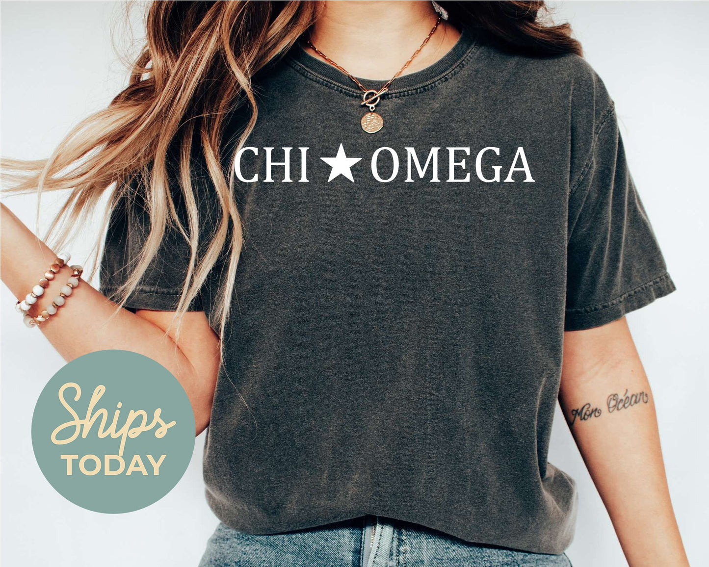 Chi Omega White Star Sorority T-shirt _ 2195g
