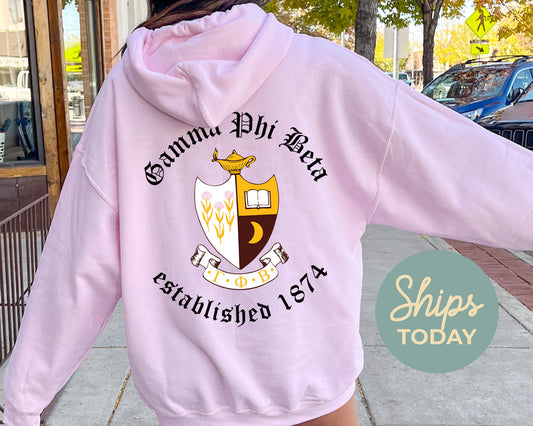 Gamma Phi Beta Old English Crest Sorority Hoodie _ 32934g