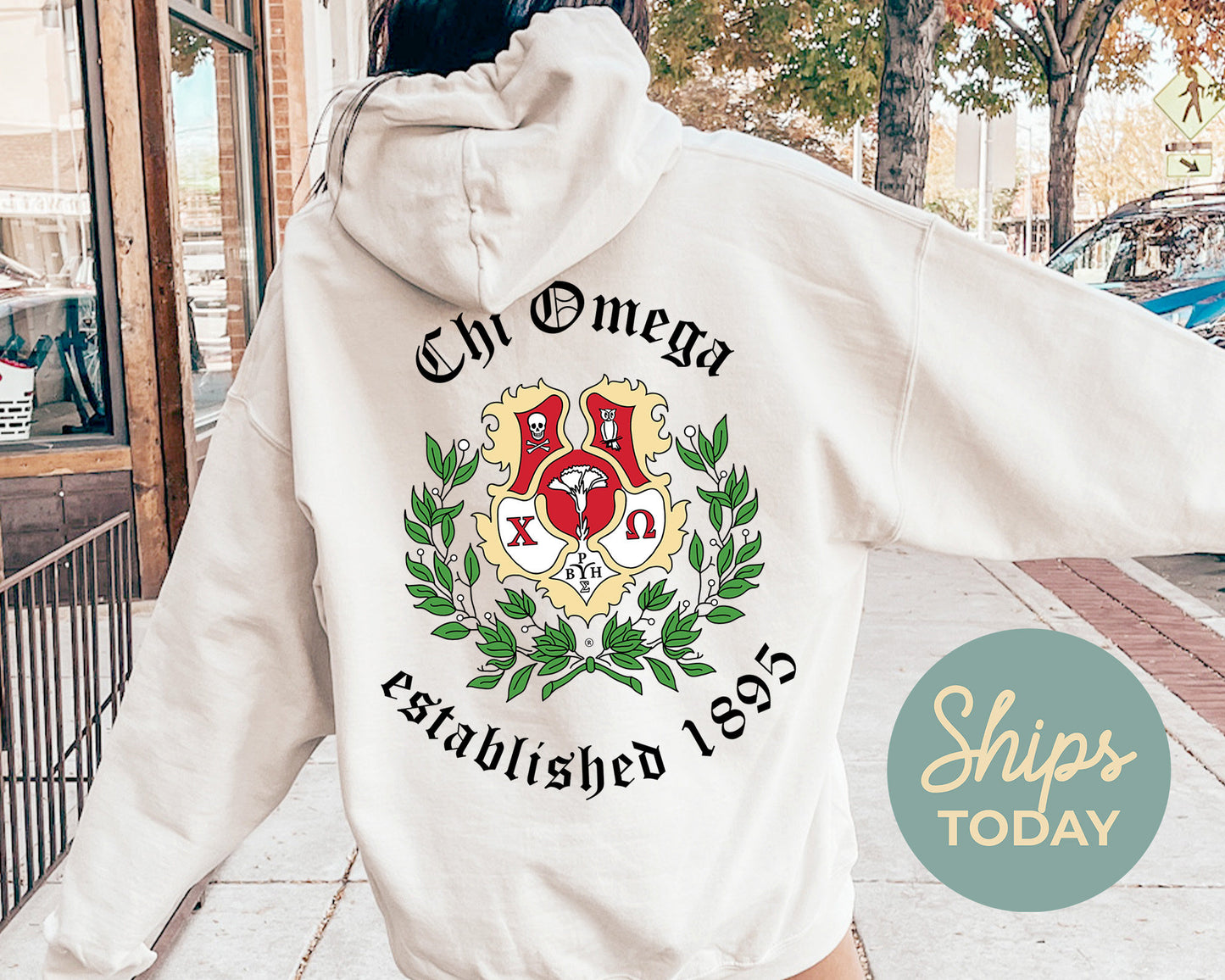 Chi Omega Old English Crest Sorority Hoodie _ 32929g