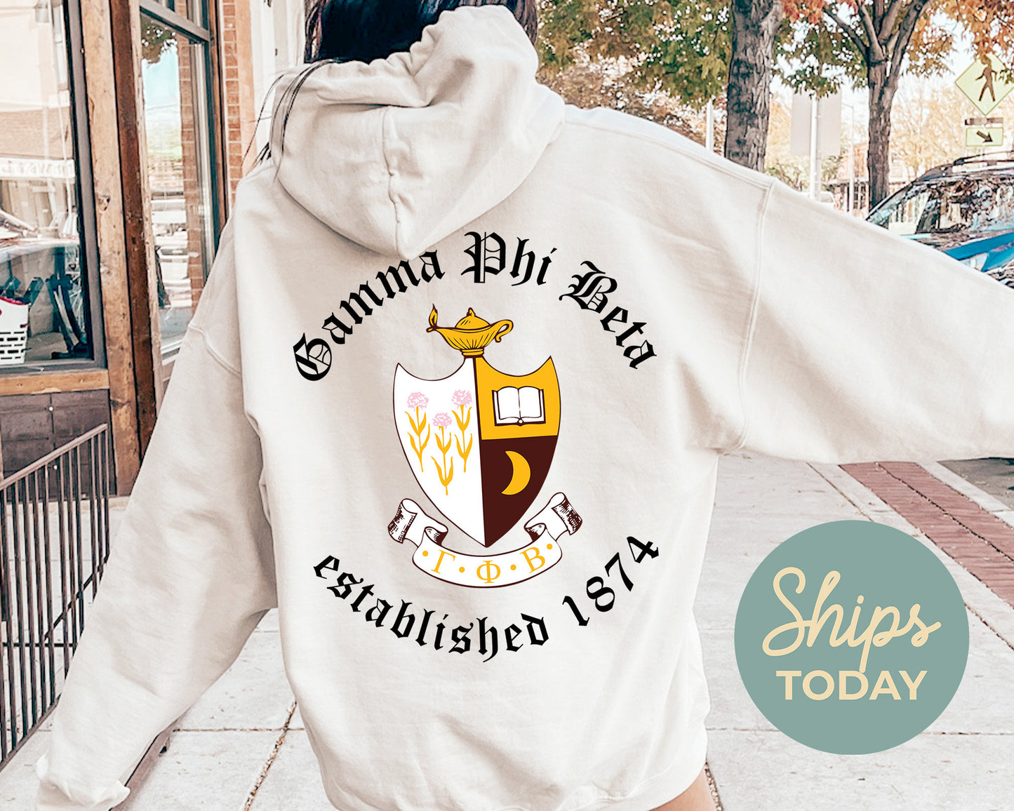 Gamma Phi Beta Old English Crest Sorority Hoodie _ 32934g