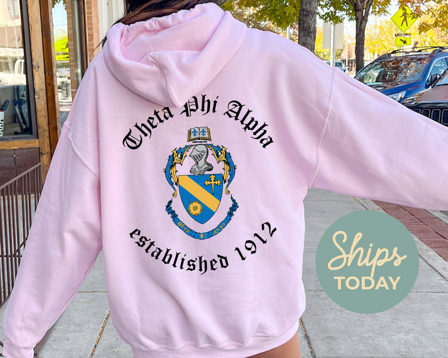 Theta Phi Alpha Old English Crest Sorority Hoodie _ 32944g