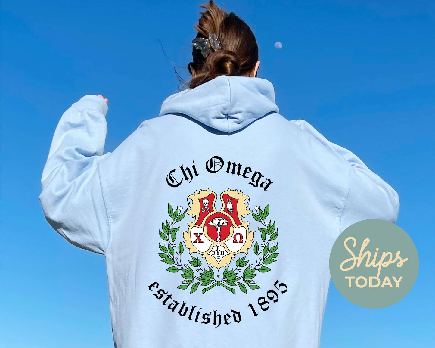Chi Omega Old English Crest Sorority Hoodie _ 32929g