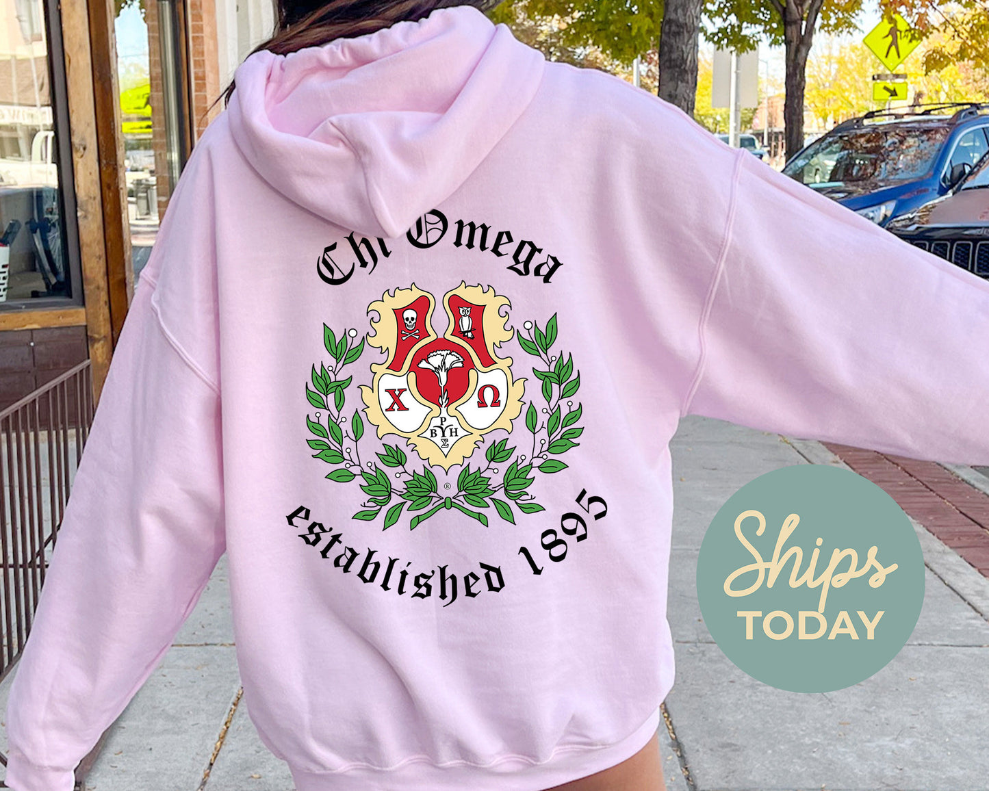 Chi Omega Old English Crest Sorority Hoodie _ 32929g
