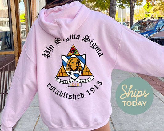 Phi Sigma Sigma Old English Crest Sorority Hoodie _ 32939g