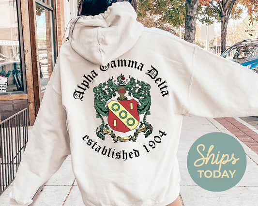 Alpha Gamma Delta Old English Crest Sorority Hoodie _ 32923g