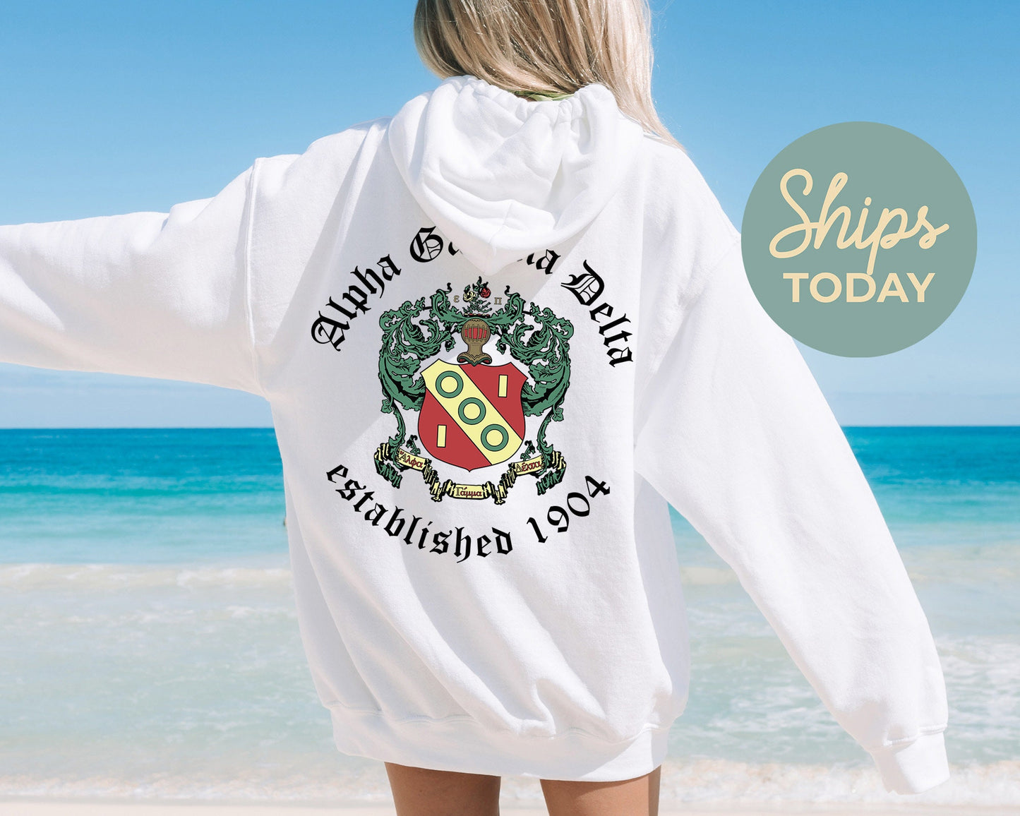 Alpha Gamma Delta Old English Crest Sorority Hoodie _ 32923g