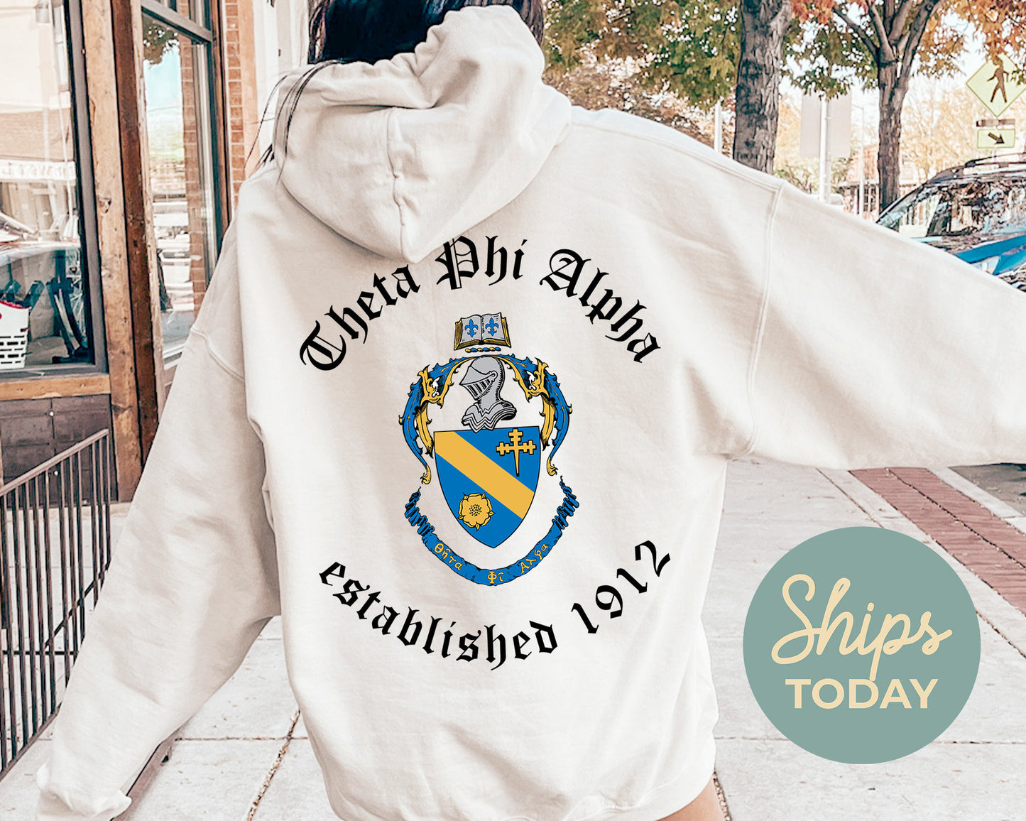 Theta Phi Alpha Old English Crest Sorority Hoodie _ 32944g