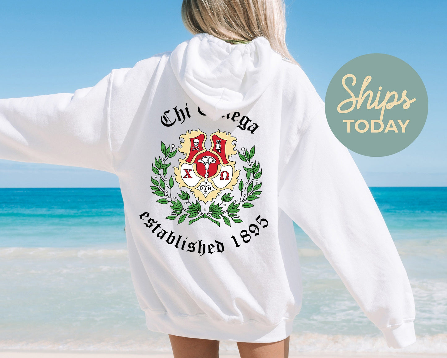 Chi Omega Old English Crest Sorority Hoodie _ 32929g