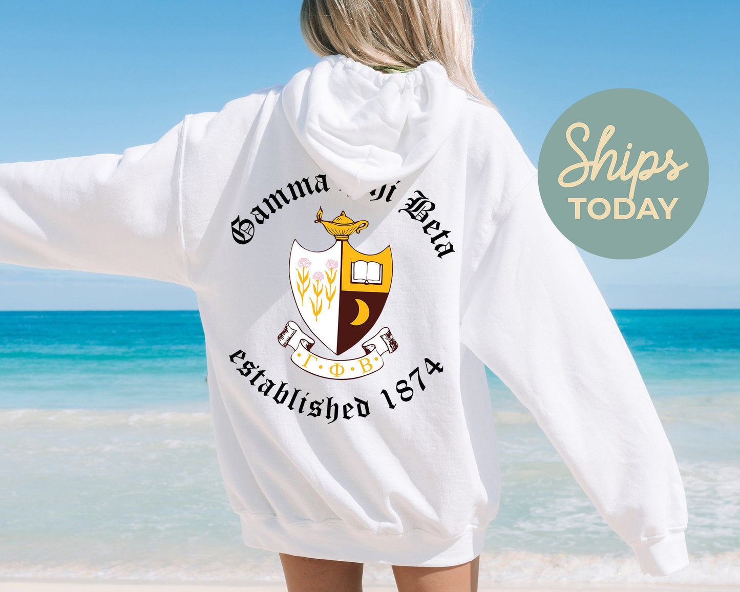 Gamma Phi Beta Old English Crest Sorority Hoodie _ 32934g