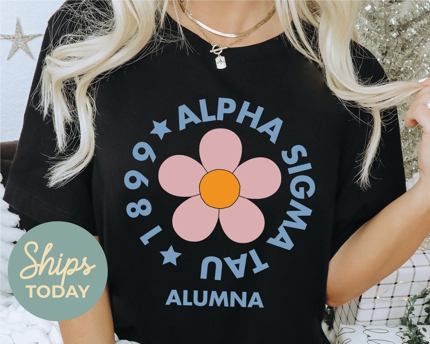 Alpha Sigma Tau Floral Alumna Sorority T-shirt _ 2558g