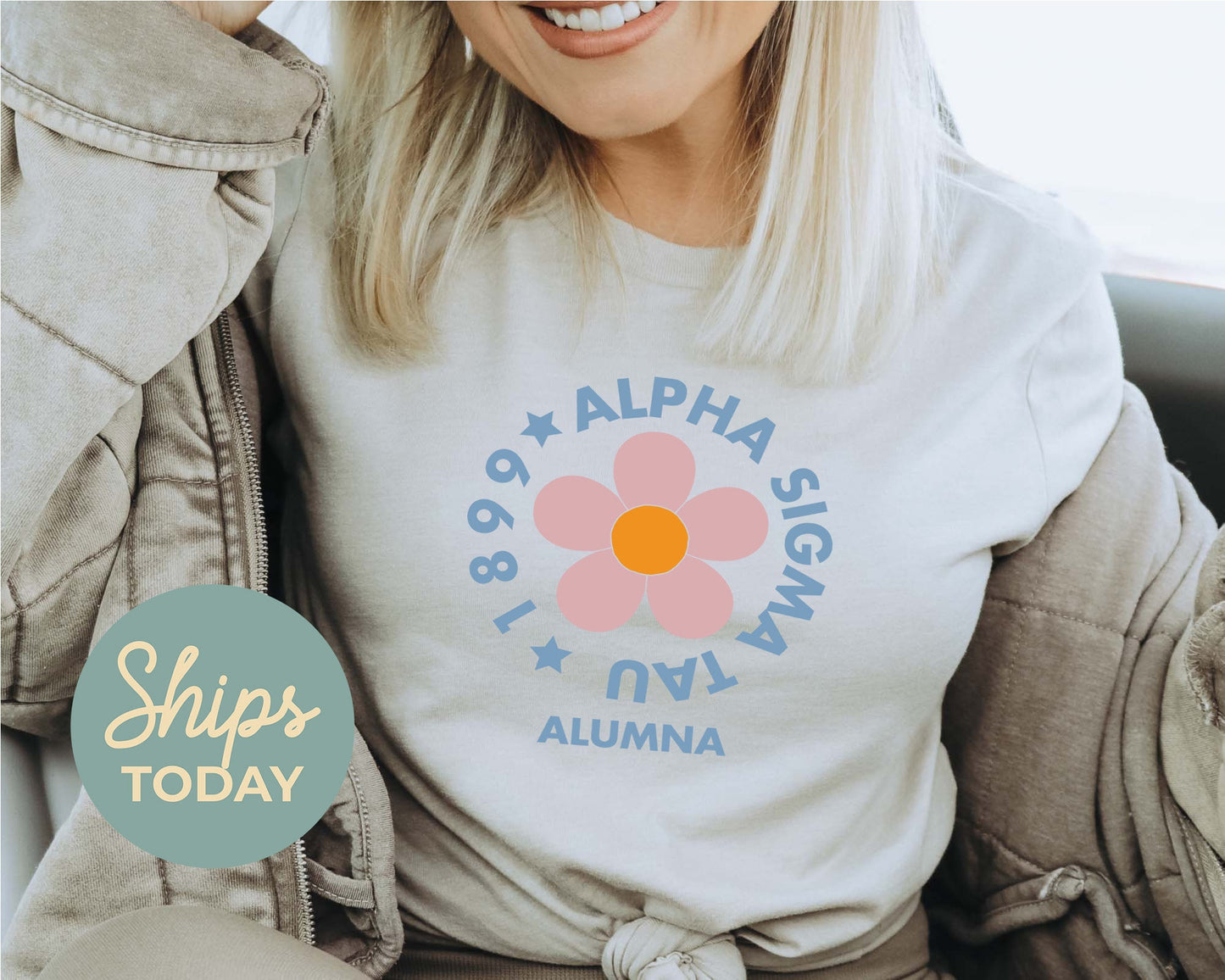 Alpha Sigma Tau Floral Alumna Sorority T-shirt _ 2558g