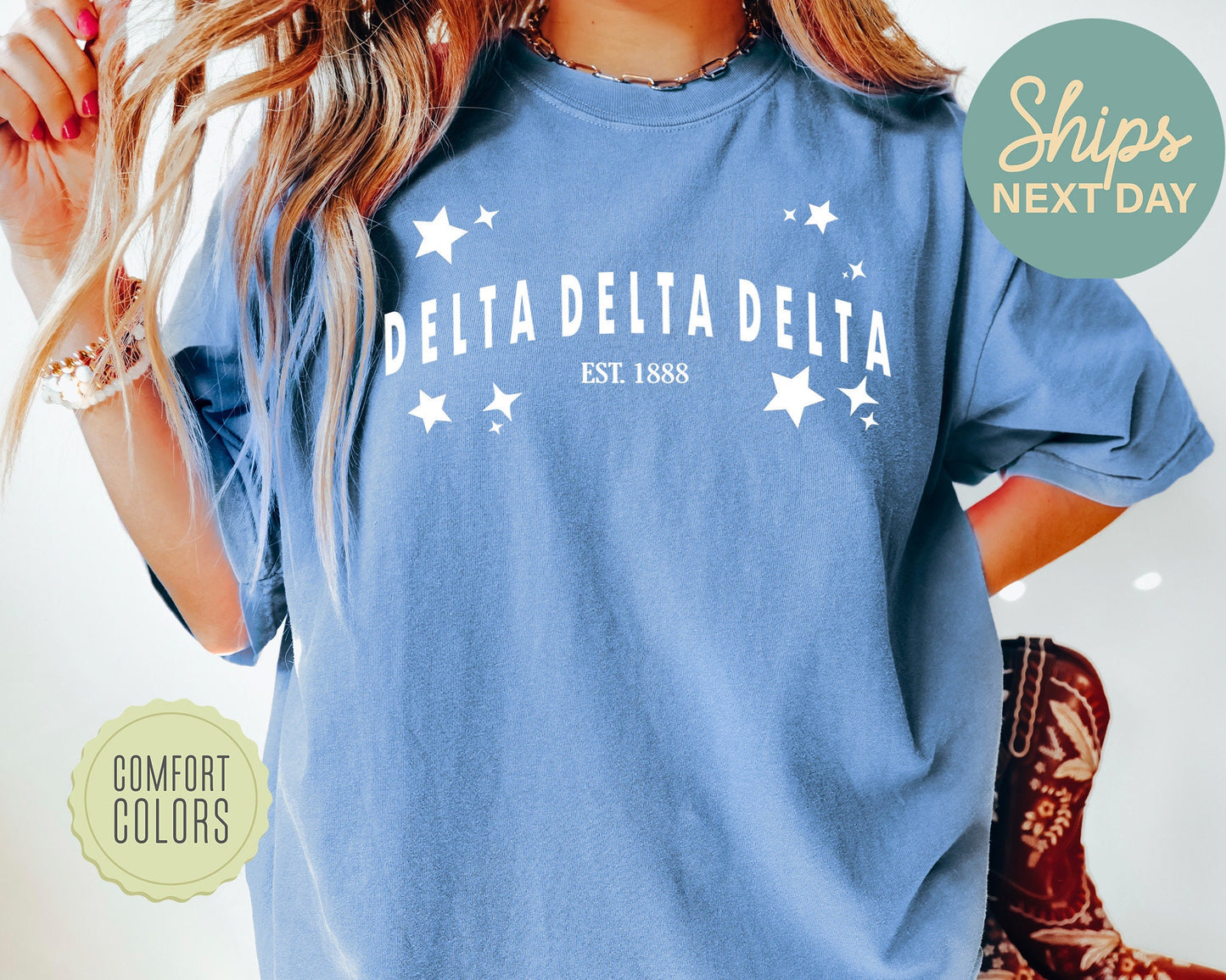 Delta Delta Delta Arched Star Comfort Colors Sorority T-shirt _ 2274g