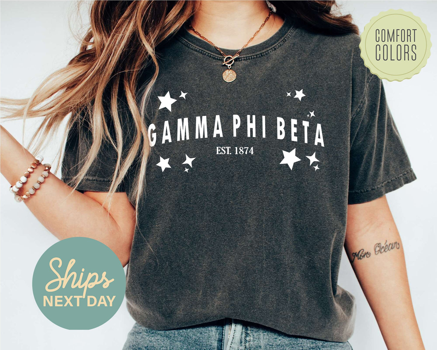 Gamma Phi Beta Arched Star Comfort Colors Sorority T-shirt _ 2278g
