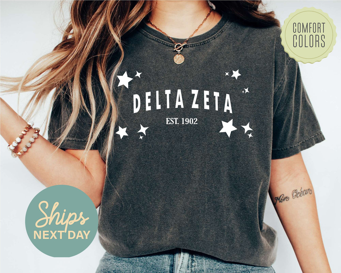 Delta Zeta Arched Star Comfort Colors Sorority T-shirt _ 2277g