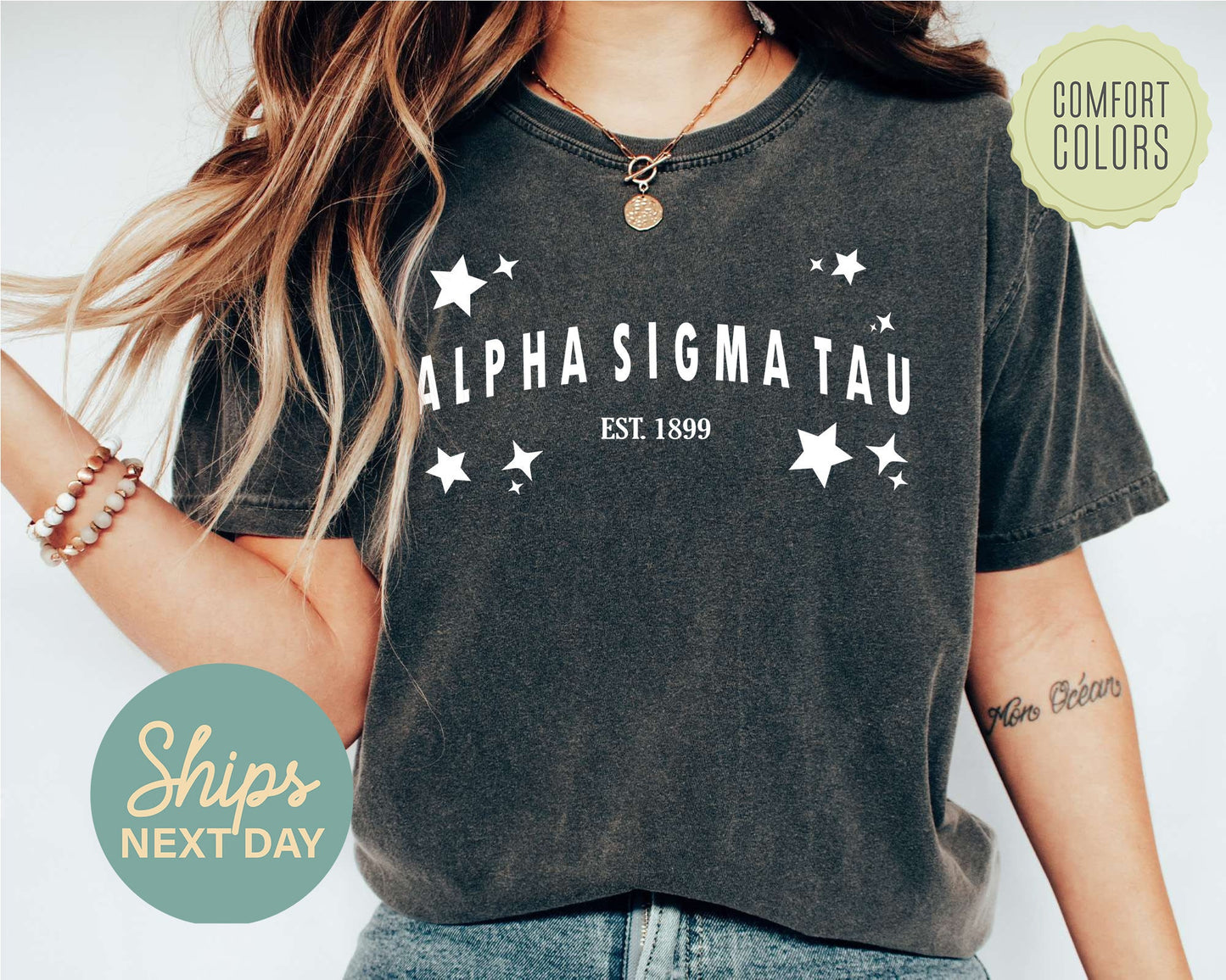 Alpha Sigma Tau Arched Star Comfort Colors Sorority T-shirt _ 2271g
