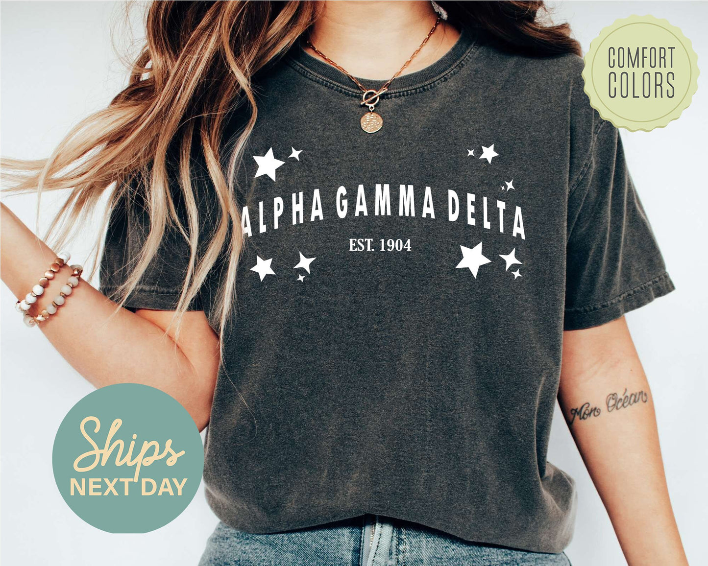 Alpha Gamma Delta Arched Star Comfort Colors Sorority T-shirt _ 2267g