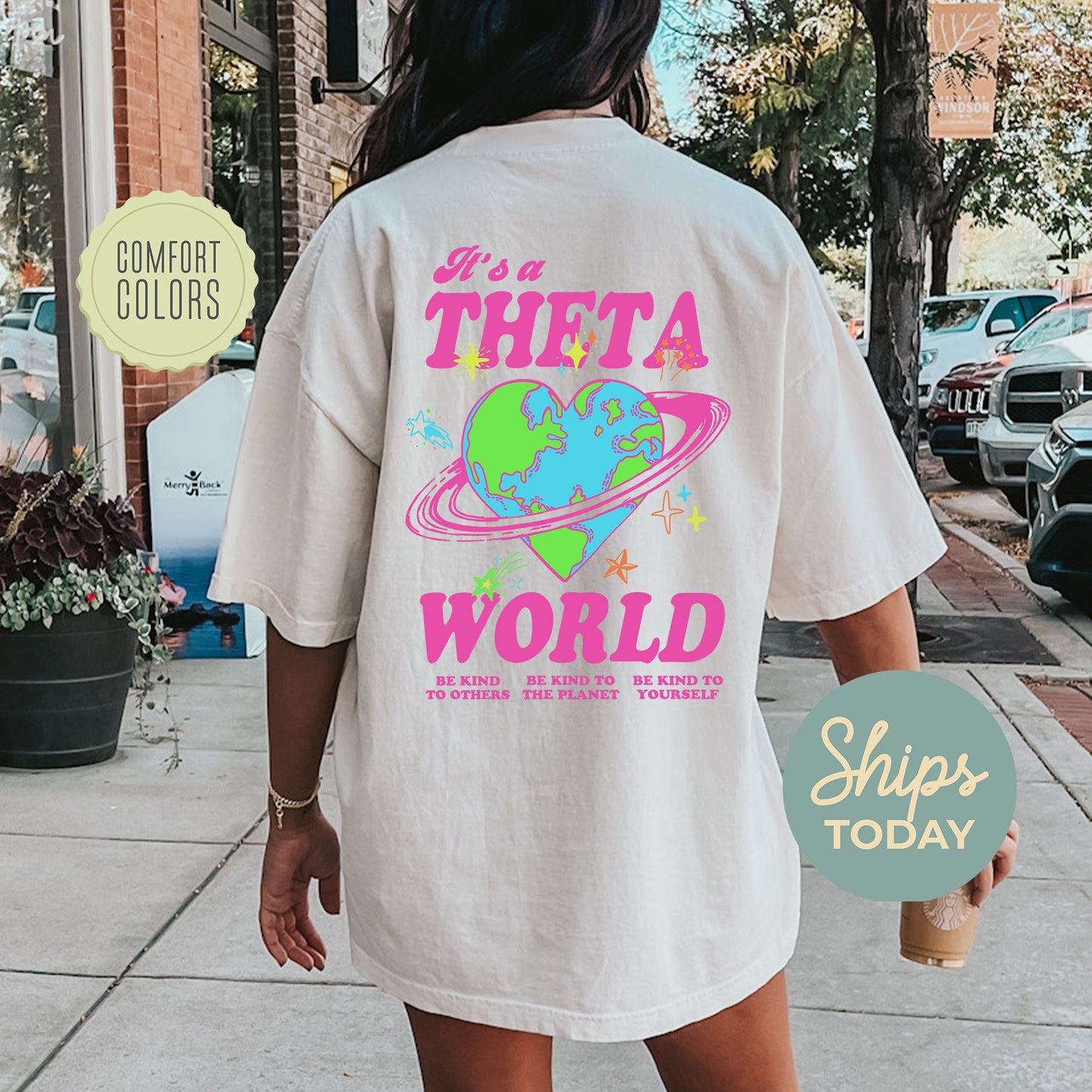 Kappa Alpha Theta Pink Planet Comfort Colors Sorority T-shirt _ 34245g