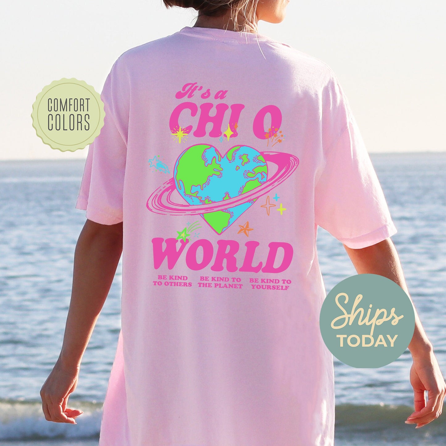 Chi Omega Pink Planet Comfort Colors Sorority T-shirt _ 34239g