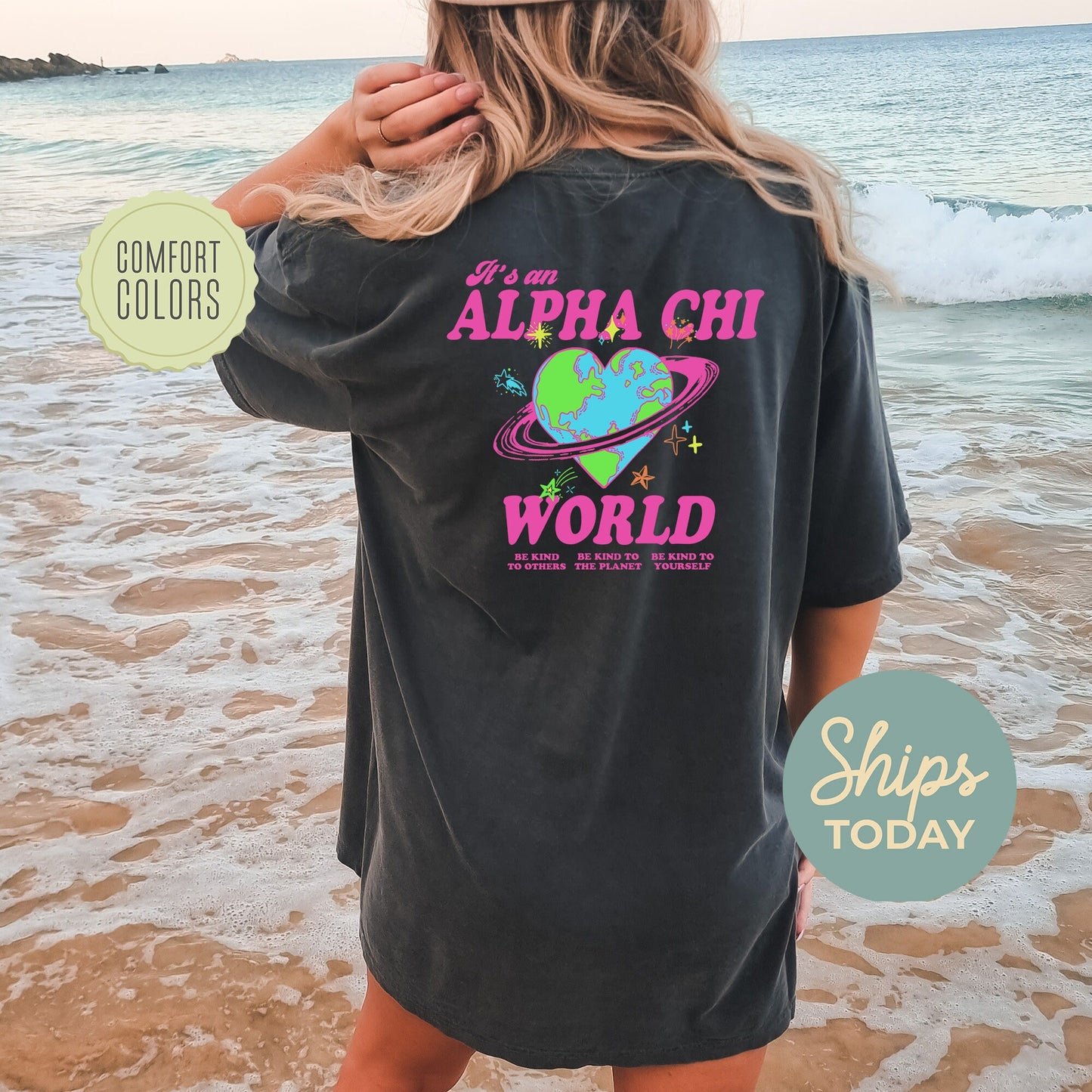 Alpha Chi Omega Pink Planet Comfort Colors Sorority T-shirt _ 34230g