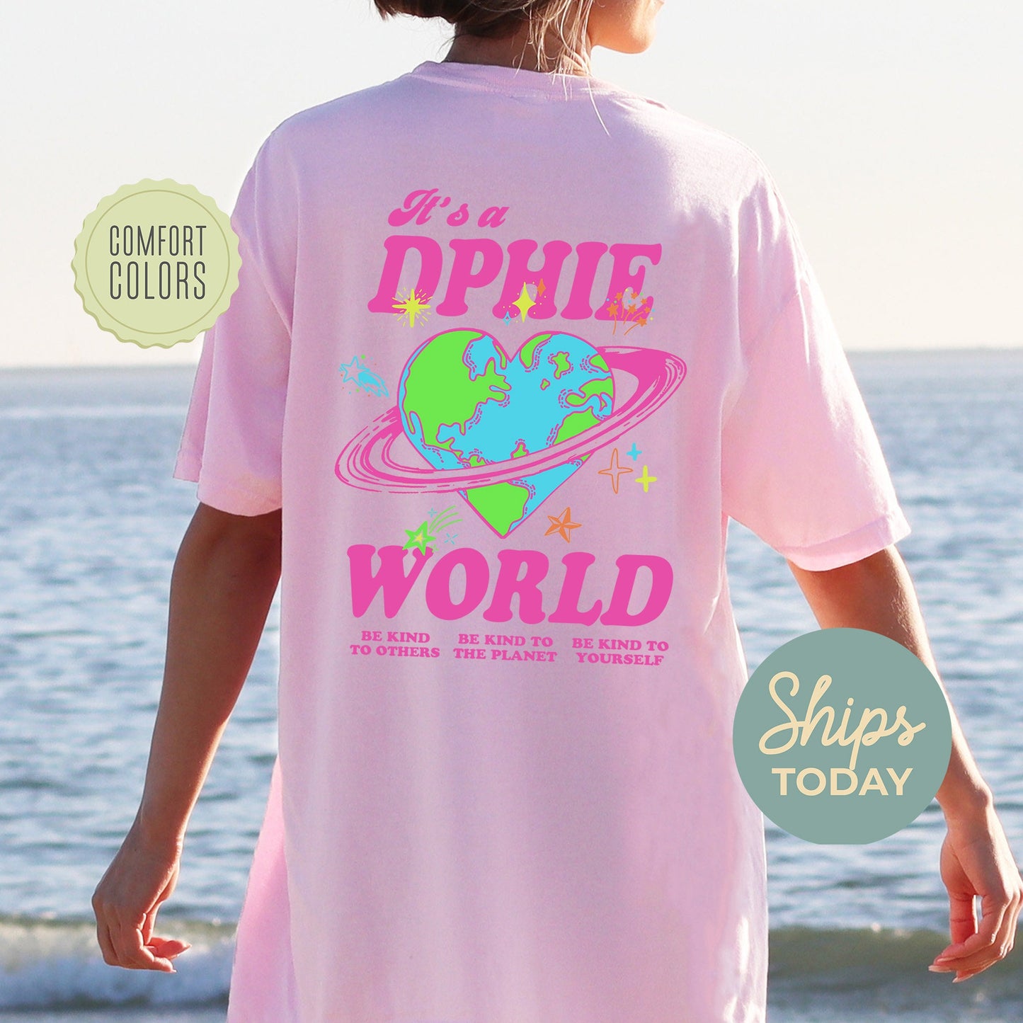 Delta Phi Epsilon Pink Planet Comfort Colors Sorority T-shirt _ 34242g