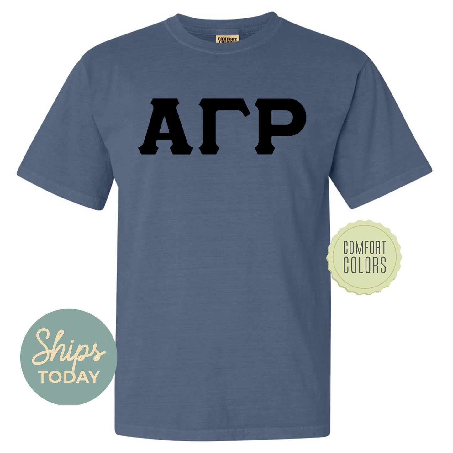 Alpha Gamma Rho Black Letters Comfort Colors Farternity T-shirt _ 34908g