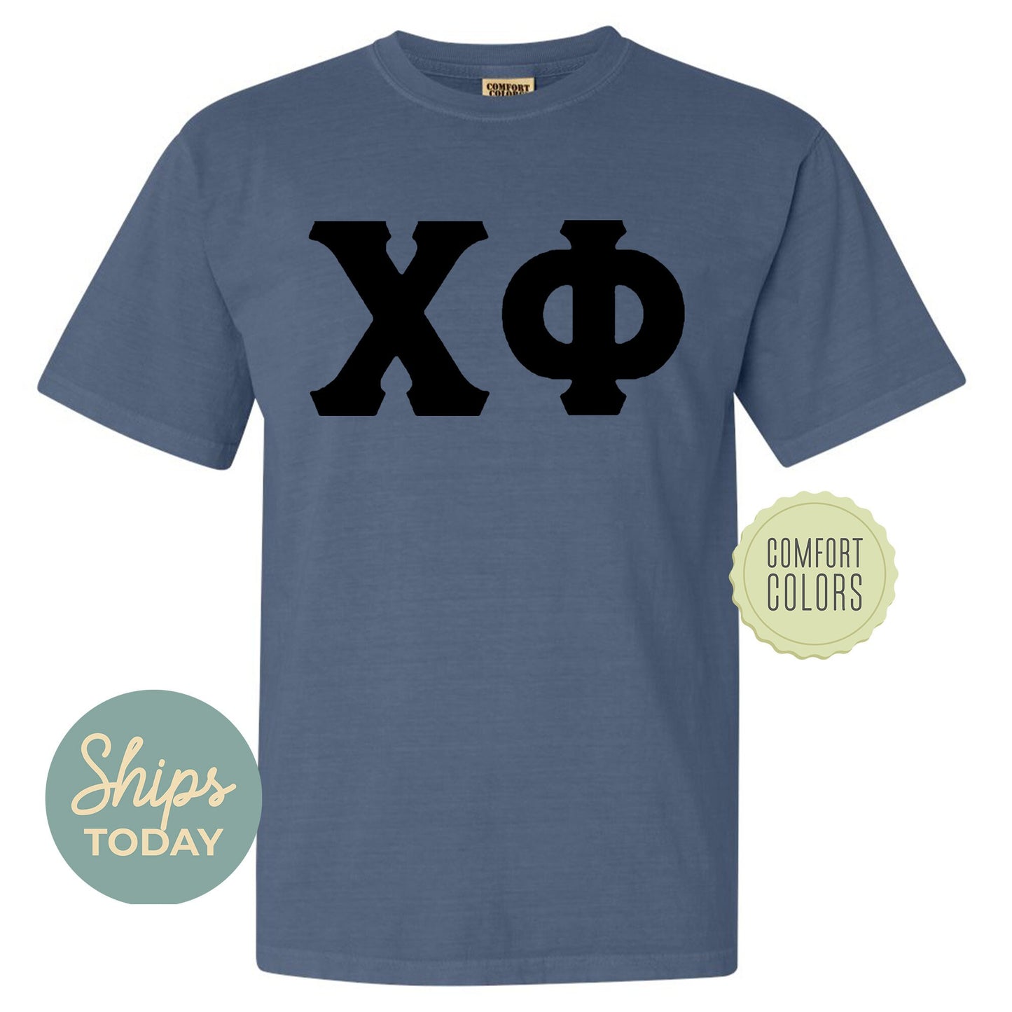 Chi Phi Black Letters Comfort Colors Farternity T-shirt _ 34912g