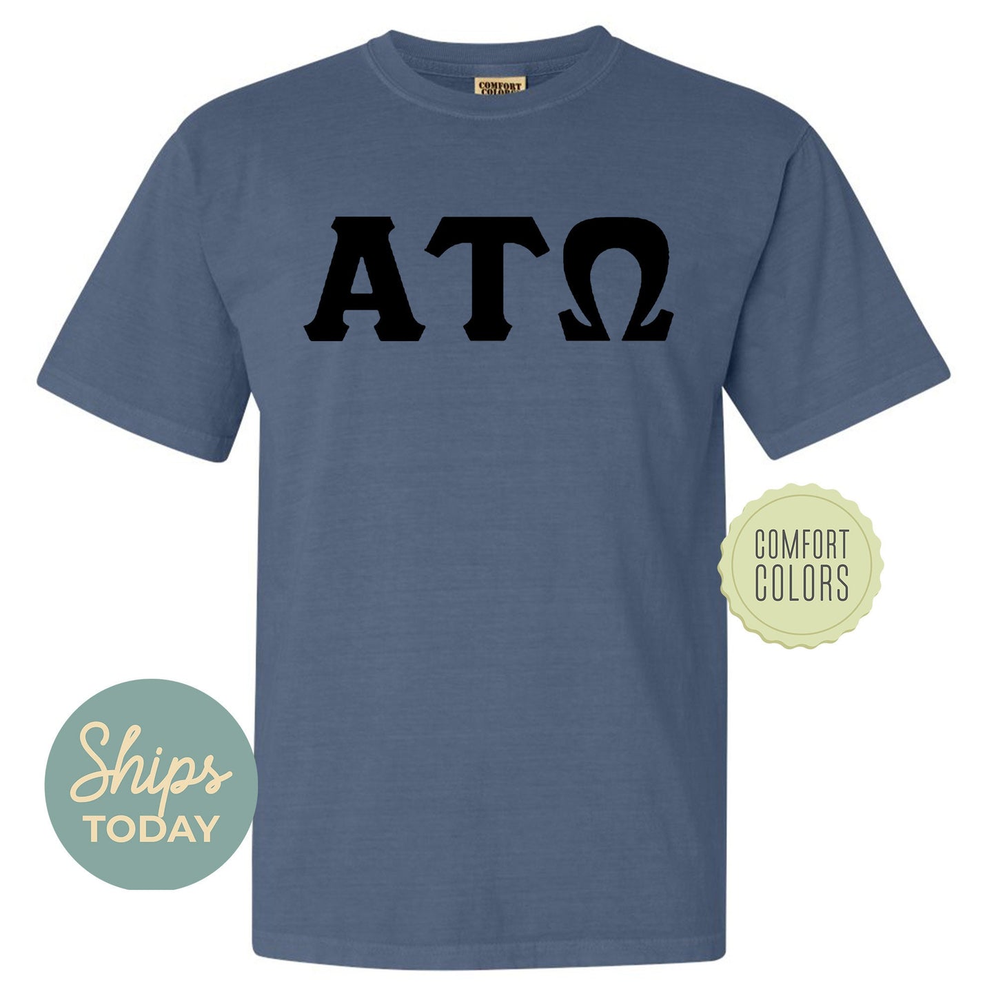 Alpha Tau Omega Black Letters Comfort Colors Farternity T-shirt _ 34910g