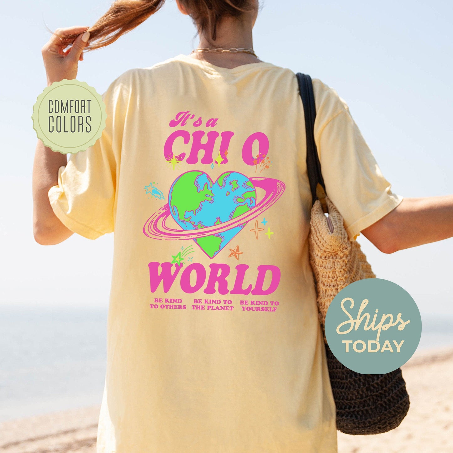 Chi Omega Pink Planet Comfort Colors Sorority T-shirt _ 34239g