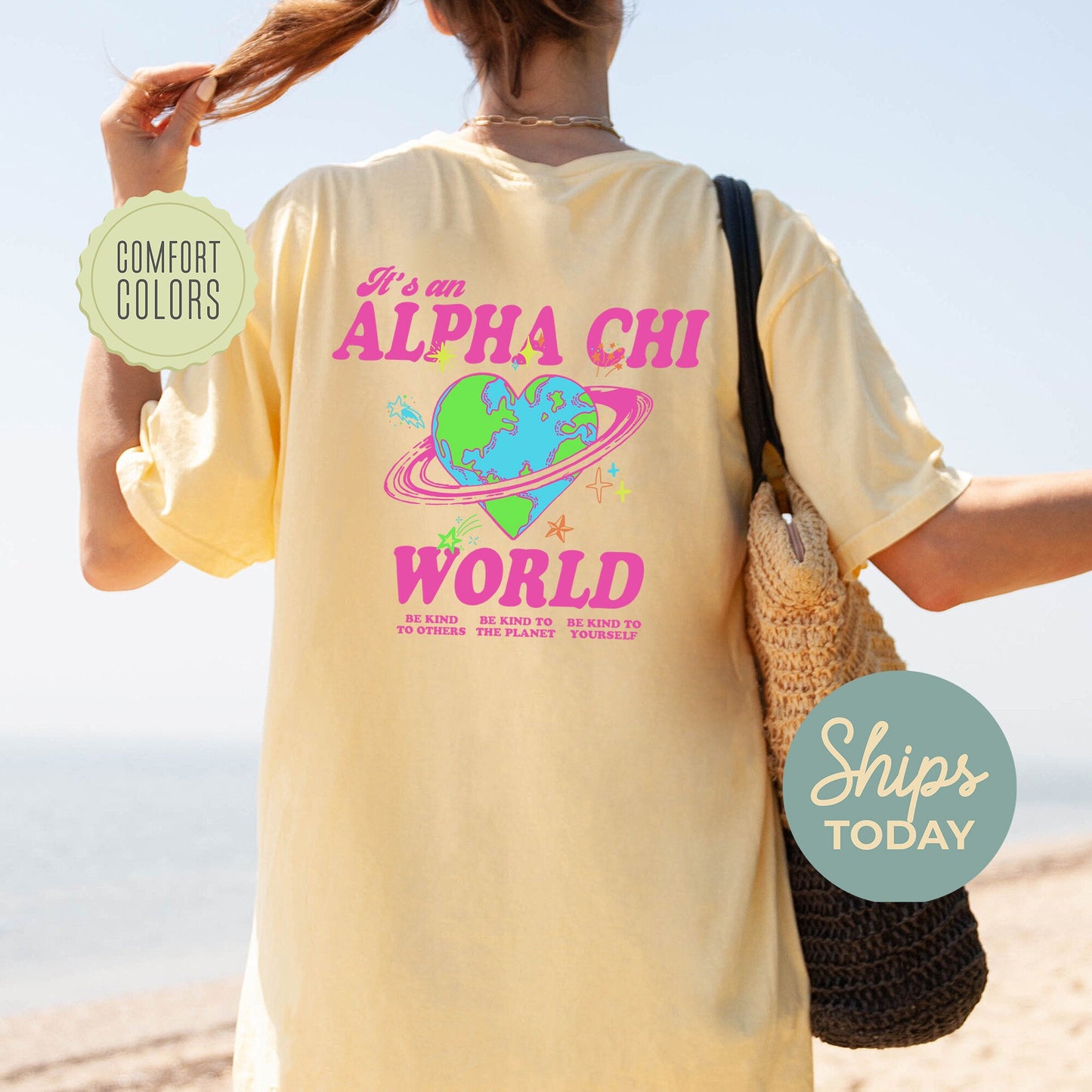 Alpha Chi Omega Pink Planet Comfort Colors Sorority T-shirt _ 34230g