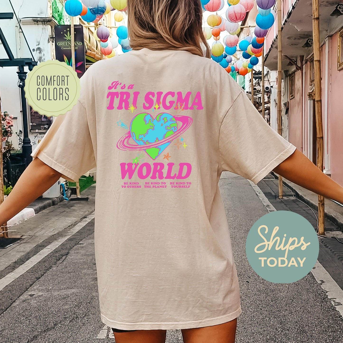 Sigma Sigma Sigma Pink Planet Comfort Colors Sorority T-shirt _ 34253g