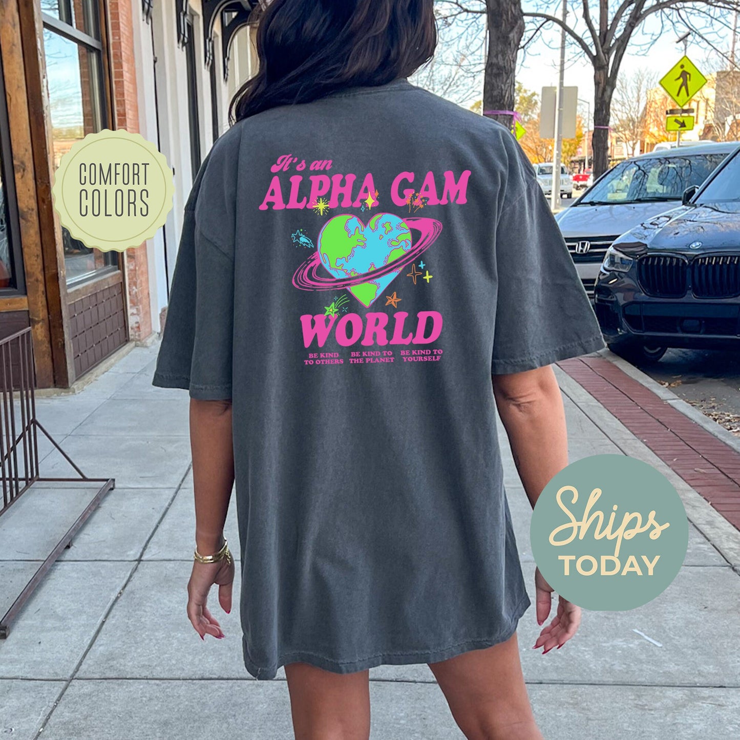 Alpha Gamma Delta Pink Planet Comfort Colors Sorority T-shirt _ 34233g