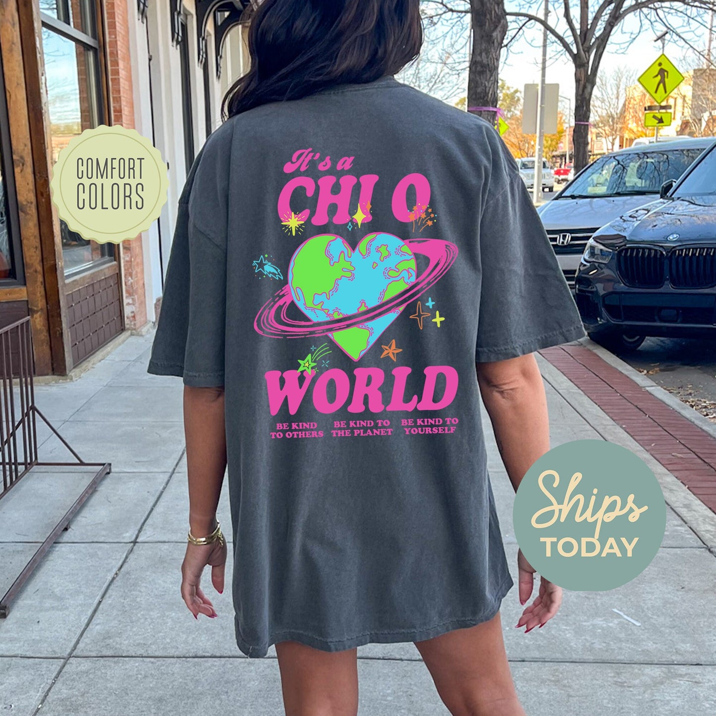 Chi Omega Pink Planet Comfort Colors Sorority T-shirt _ 34239g