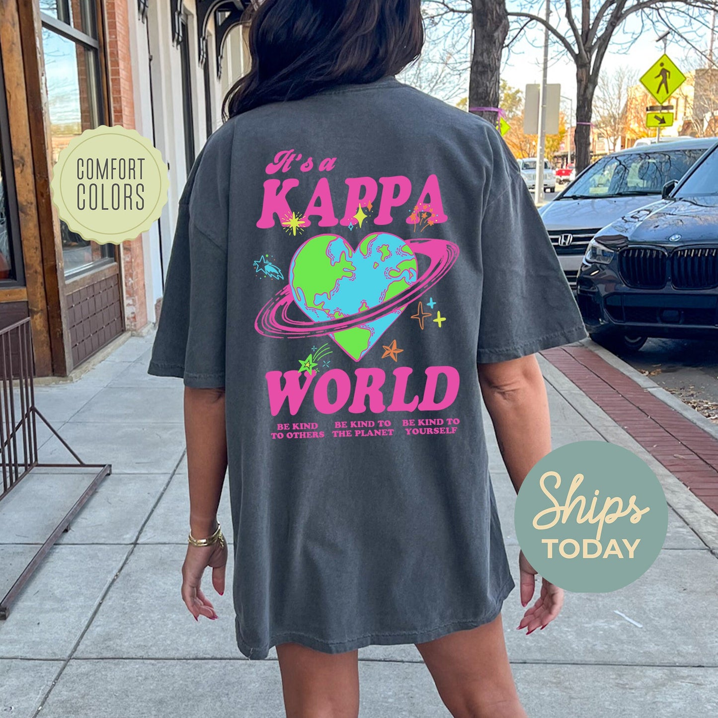 Kappa Kappa Gamma Pink Planet Comfort Colors Sorority T-shirt _ 34247g