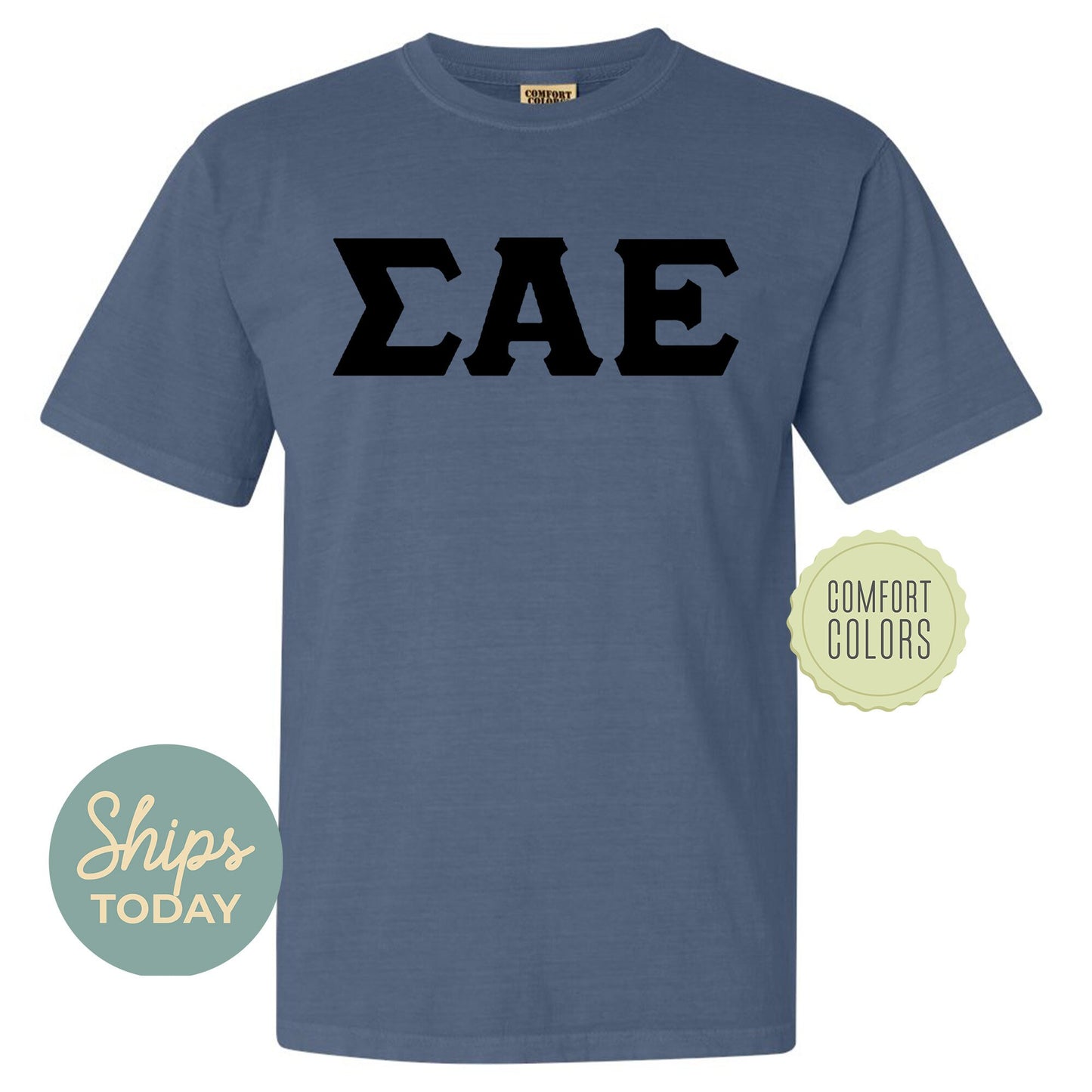 Sigma Alpha Epsilon Black Letters Comfort Colors Farternity T-shirt _ 34927g