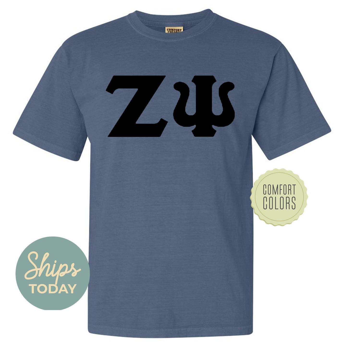 Zeta Psi Black Letters Comfort Colors Farternity T-shirt _ 34937g