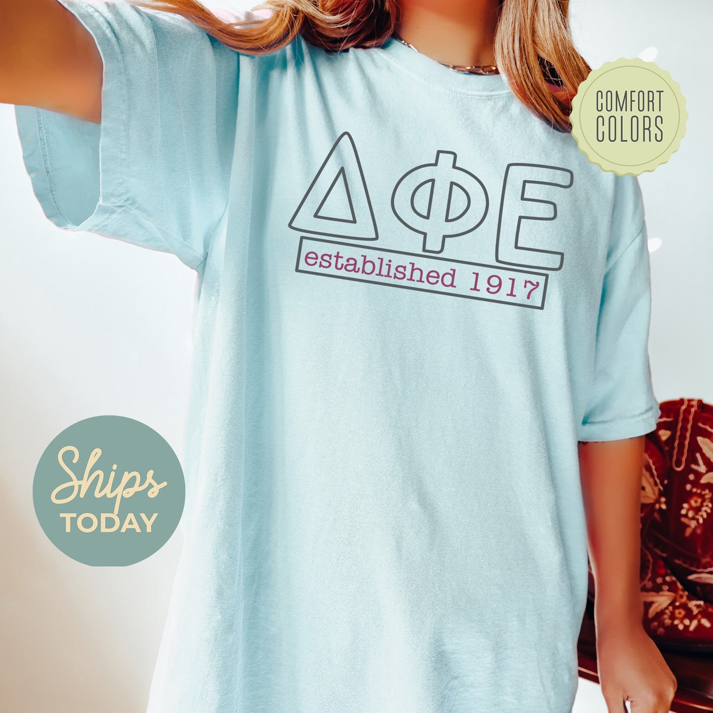Delta Phi Epsilon Simply Greek Comfort Colors Sorority T-shirt _ 39348g