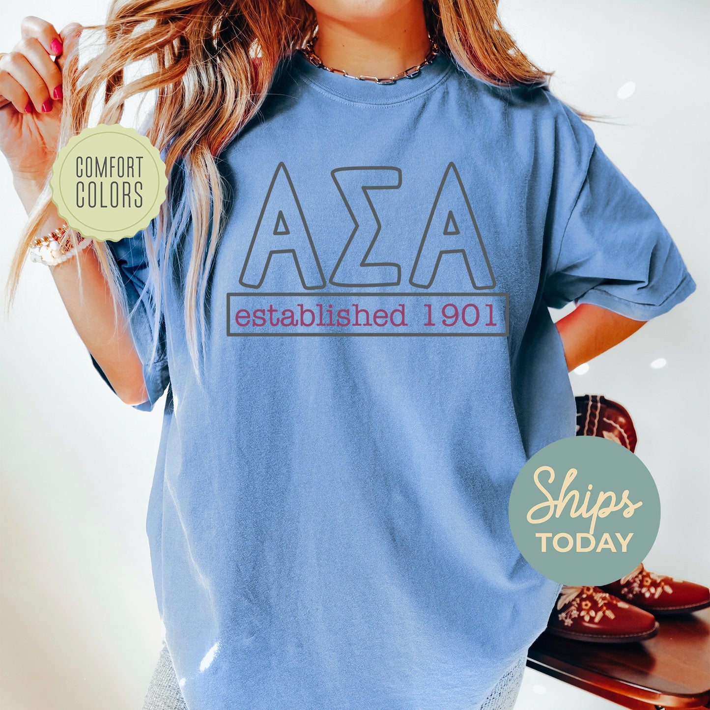 Alpha Sigma Alpha Simply Greek Comfort Colors Sorority T-shirt _ 39342g