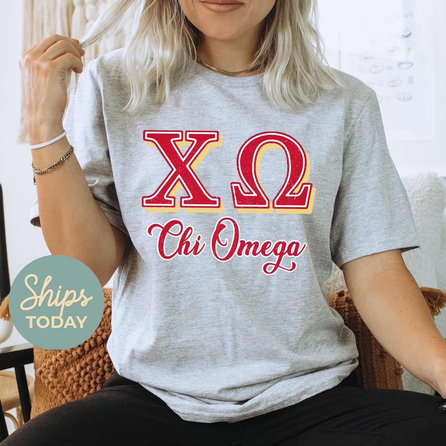 Chi Omega Greek Colors Sorority T-shirt _ 36078g