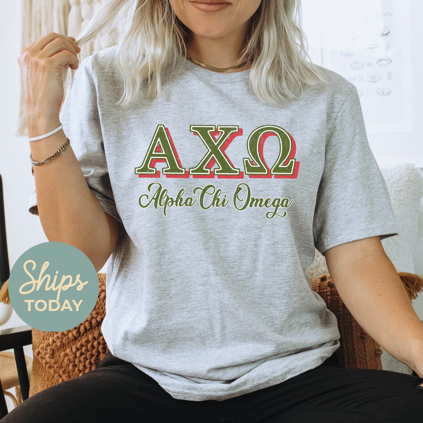 Alpha Chi Omega Greek Colors Sorority T-shirt _ 36069g