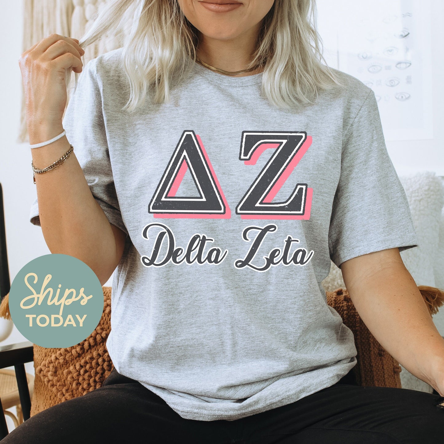Delta Zeta Greek Colors Sorority T-shirt _ 36082g