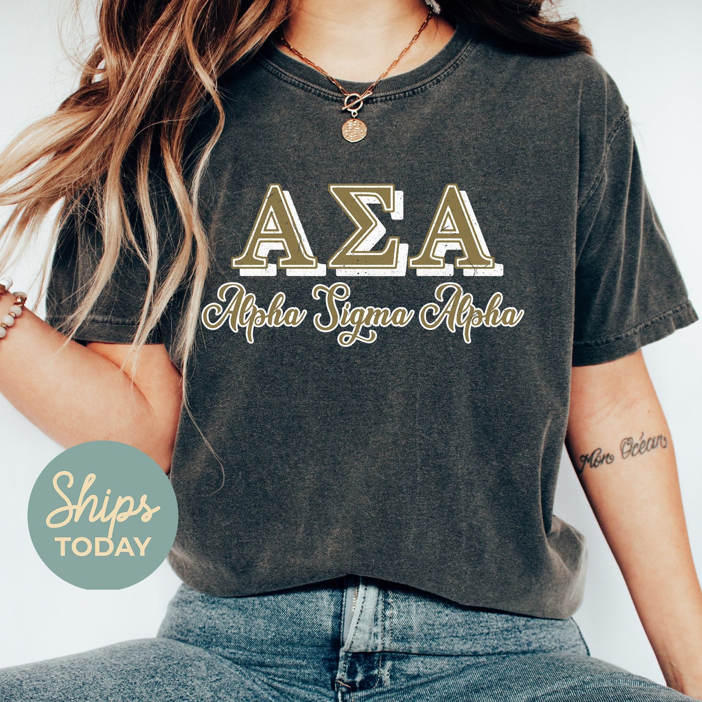 Alpha Sigma Alpha Greek Colors Sorority T-shirt _ 36075g