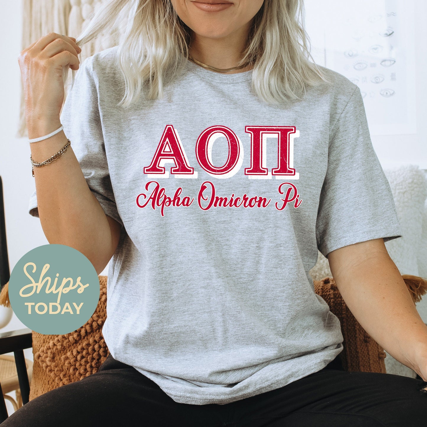 Alpha Omicron Pi Greek Colors Sorority T-shirt _ 36073g
