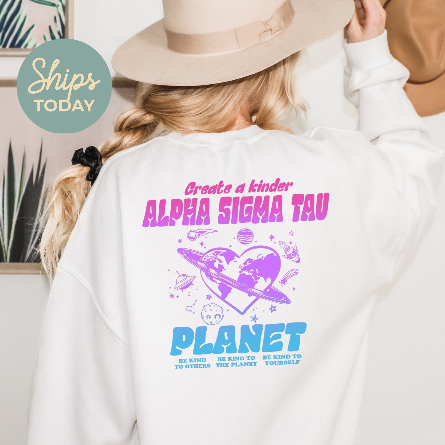 Alpha Sigma Tau Ombre Worlds Sorority Sweatshirt _ 35548g