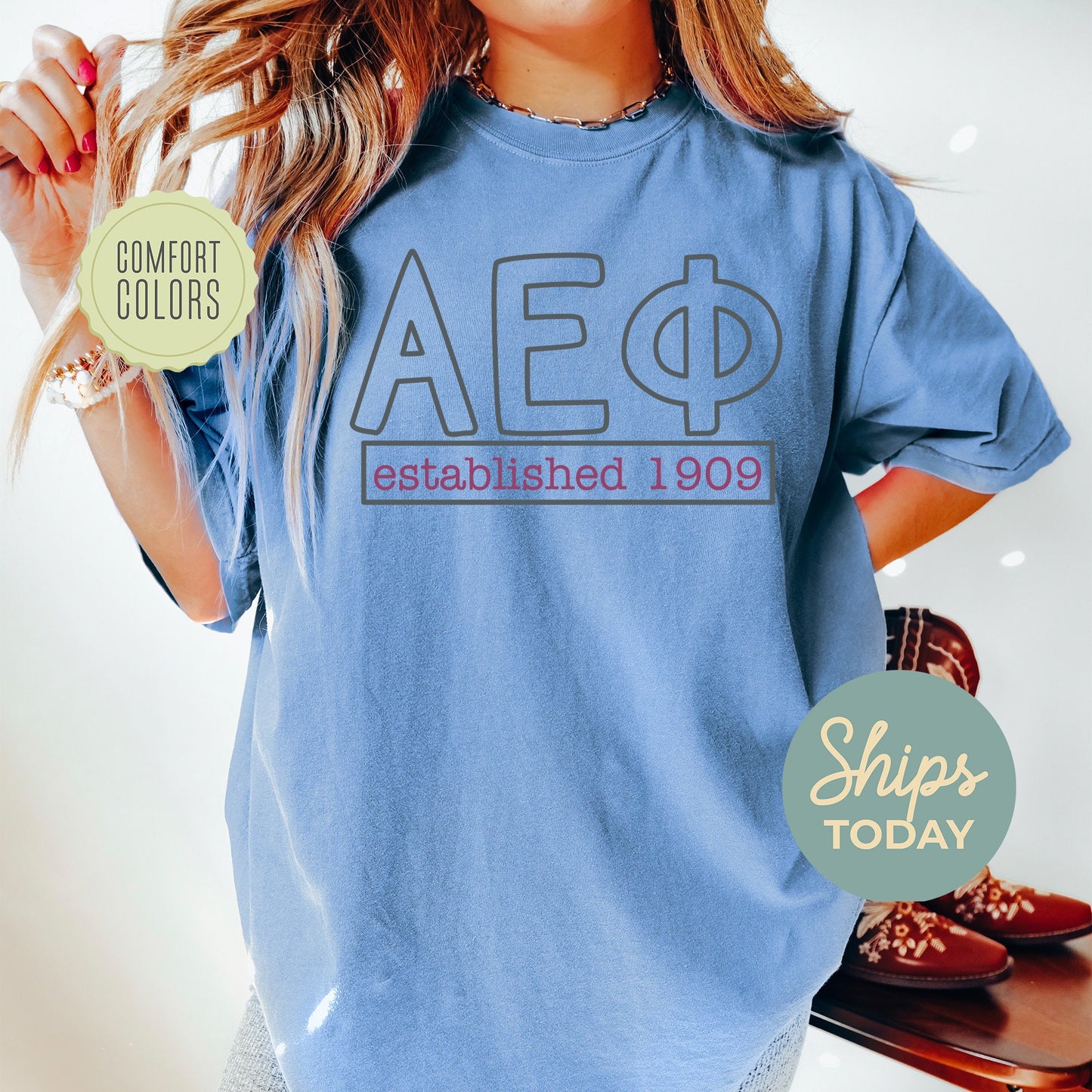 Alpha Epsilon Phi Simply Greek Comfort Colors Sorority T-shirt _ 39338g