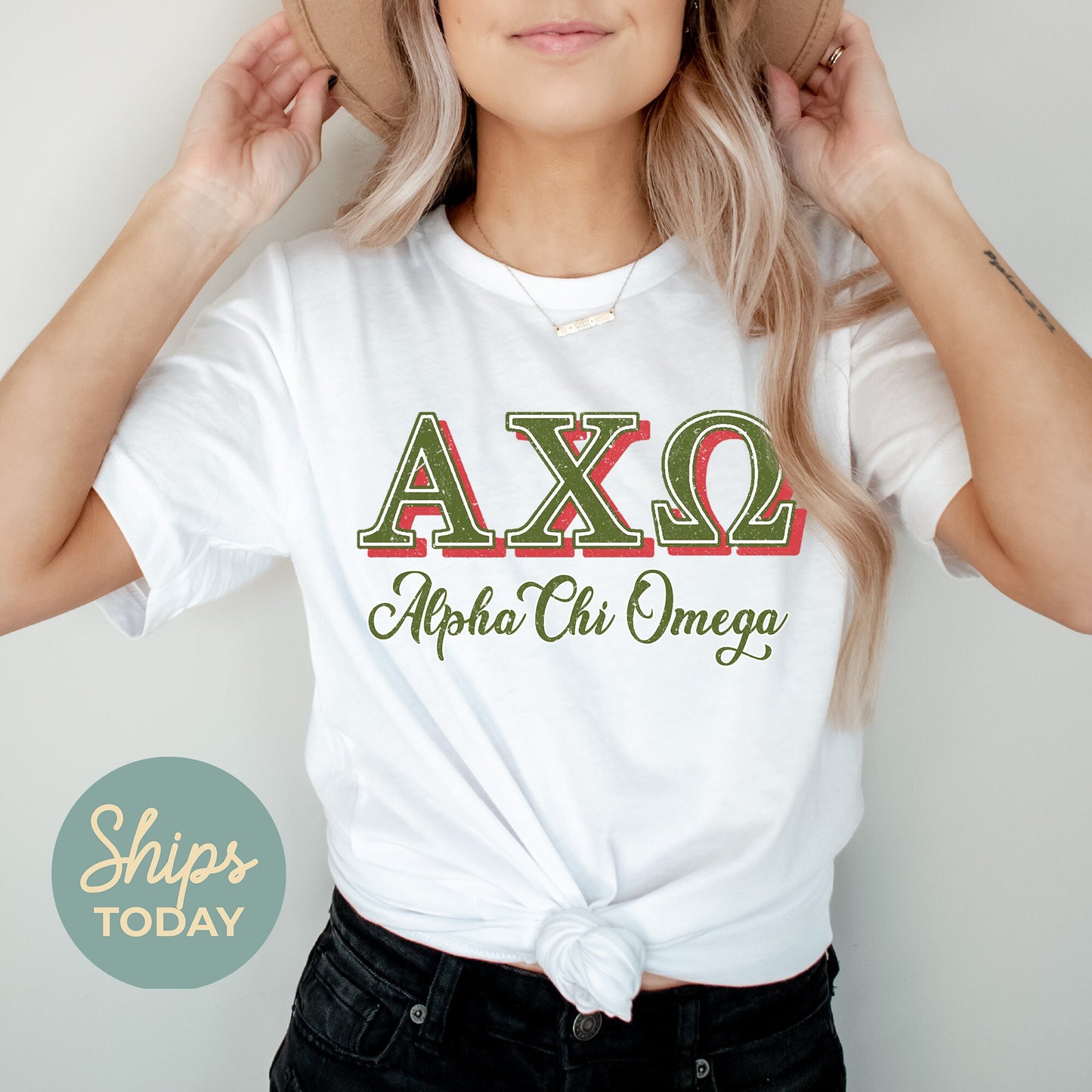Alpha Chi Omega Greek Colors Sorority T-shirt _ 36069g